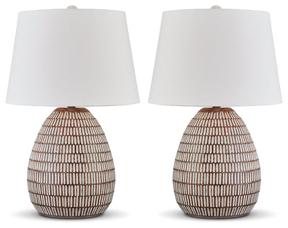 Darrich 2-Piece Table Lamp Set in Beige/White - PKG019351