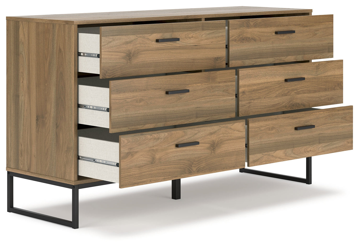 Deanlow Full Panel Headboard with Dresser and 2 Nightstands in Honey - PKG017178