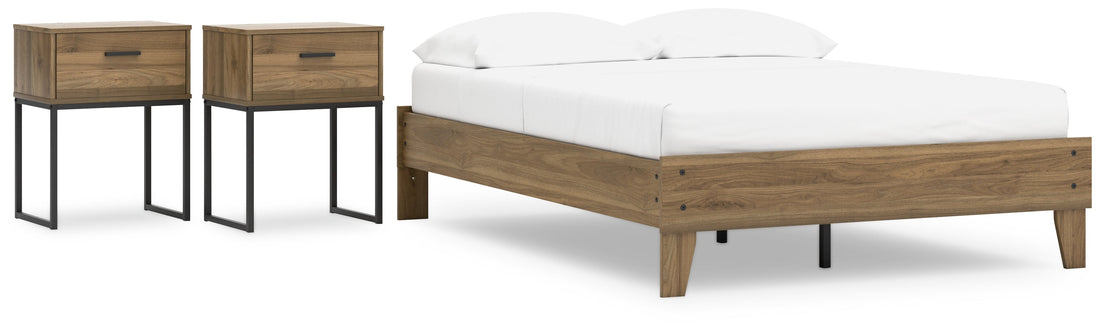 Deanlow Full Platform Bed with 2 Nightstands in Honey - PKG017193