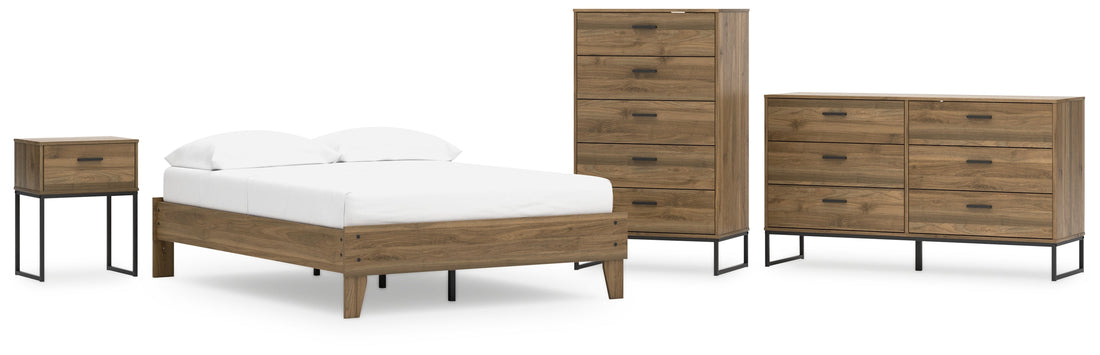 Deanlow Full Platform Bed with Dresser, Chest and Nightstand in Honey - PKG017197