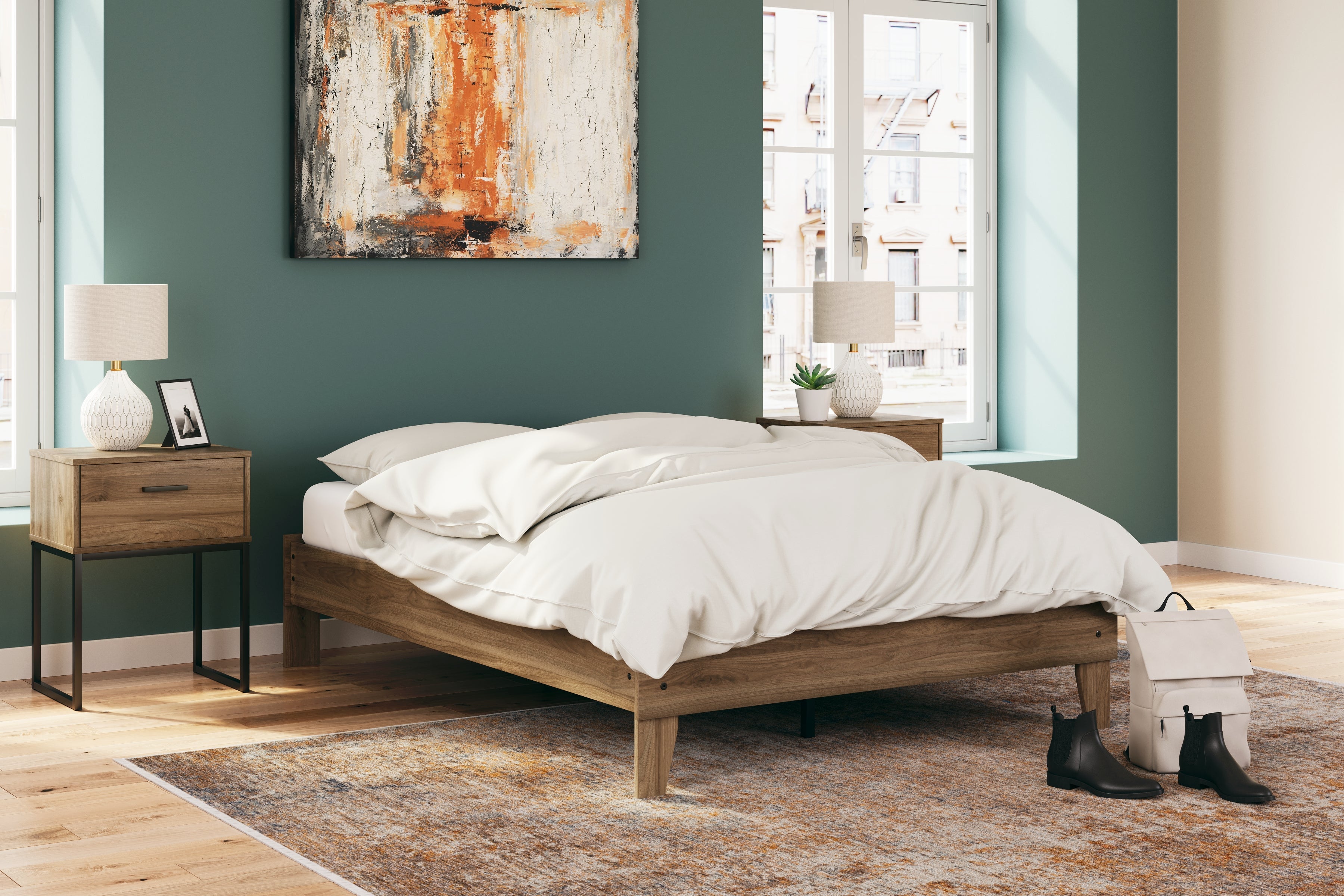 Deanlow Full Platform Bed with Dresser in Honey - PKG017191