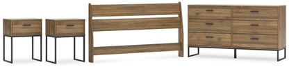 Deanlow Queen Panel Headboard with Dresser and 2 Nightstands in Honey - PKG017262