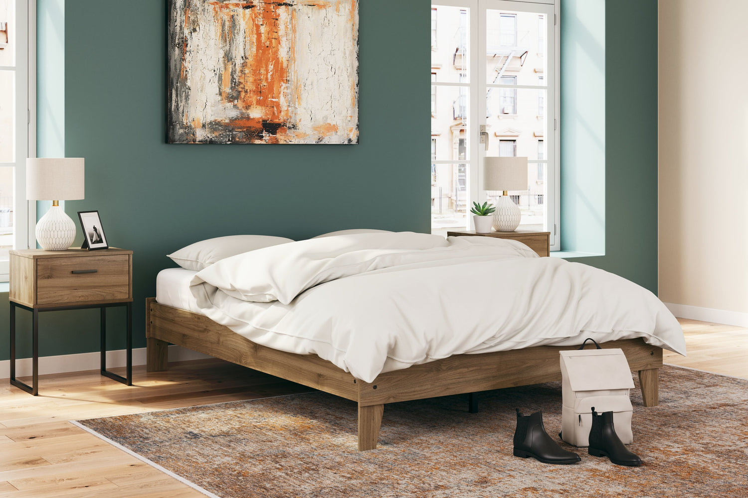 Deanlow Queen Platform Bed with Dresser and 2 Nightstands in Honey - PKG017269