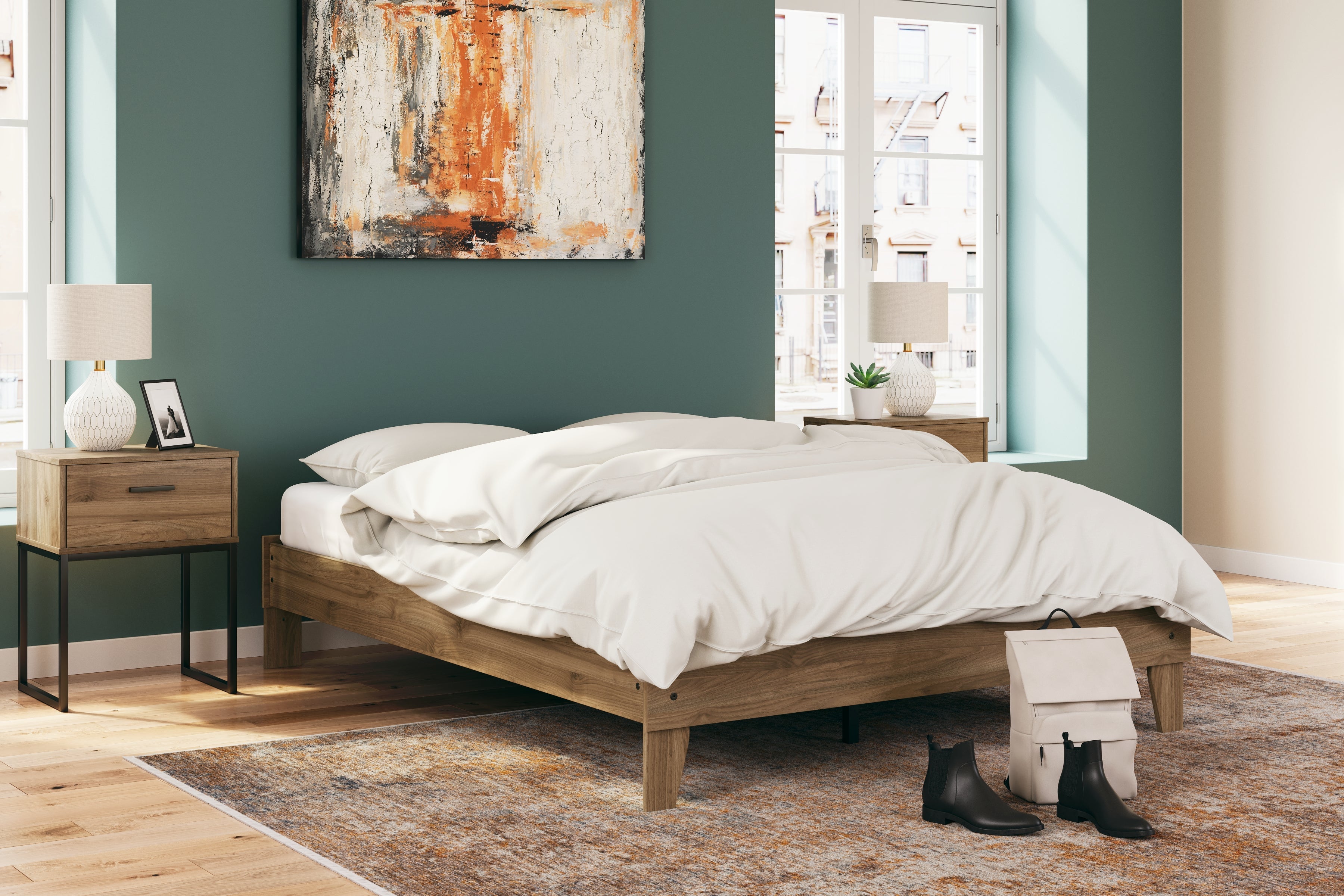 Deanlow Queen Platform Bed with Dresser in Honey - PKG017268