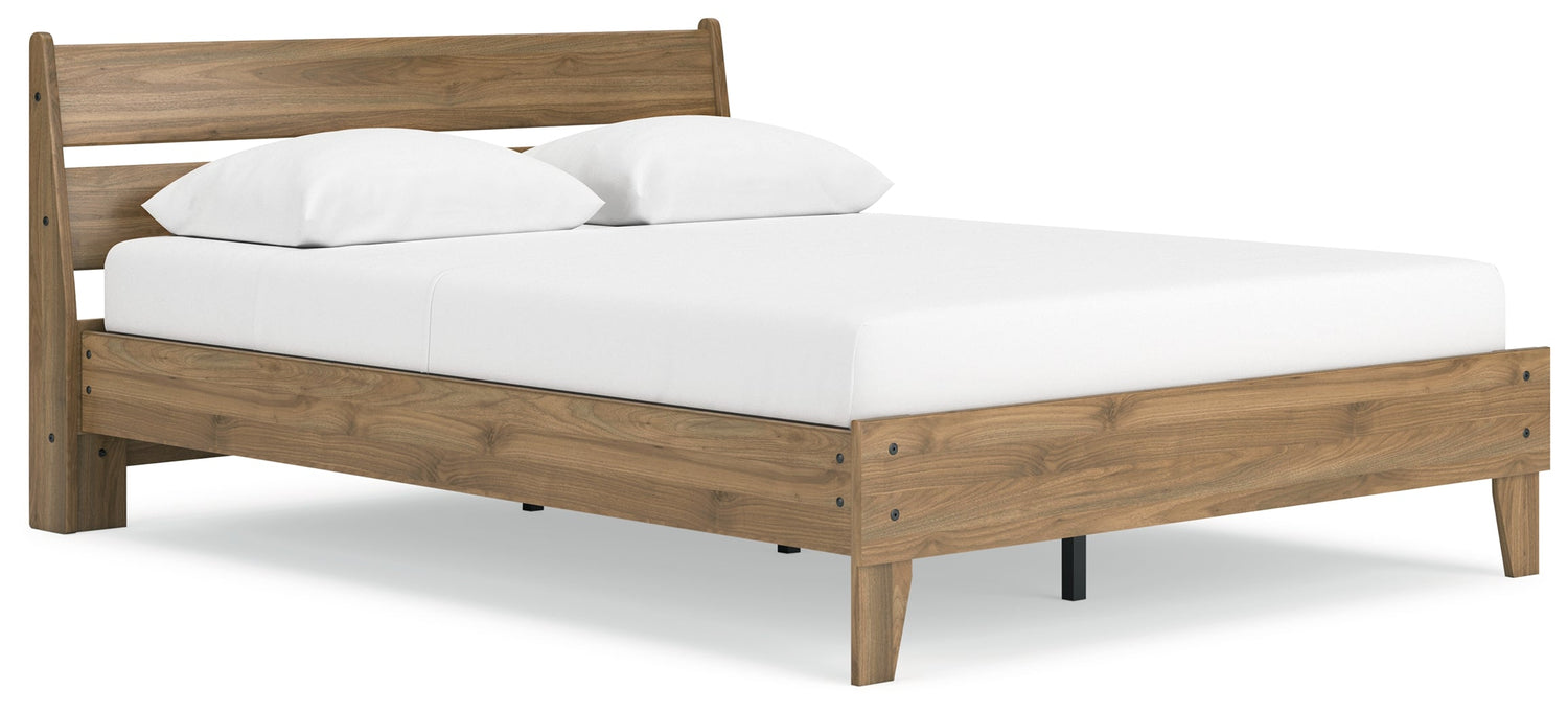 Deanlow Queen Platform Panel Bed with 2 Nightstands in Honey - PKG017277