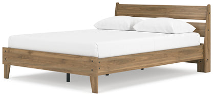 Deanlow Queen Platform Panel Bed with 2 Nightstands in Honey - PKG017277