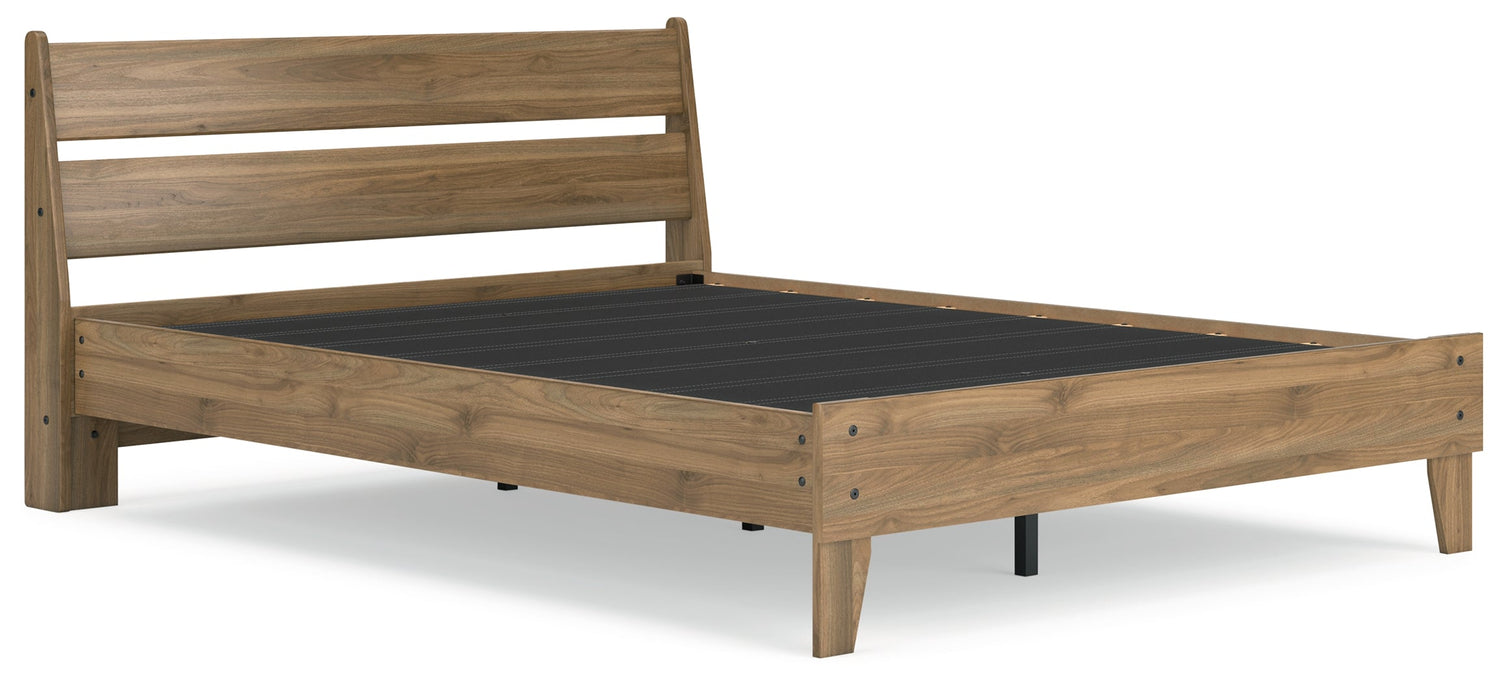 Deanlow Queen Platform Panel Bed with 2 Nightstands in Honey - PKG017277