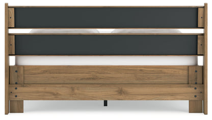 Deanlow Queen Platform Panel Bed with Dresser, Chest and Nightstand in Honey - PKG017281
