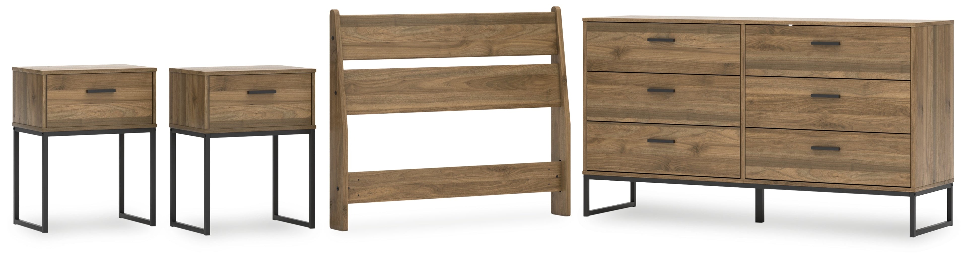 Deanlow Twin Panel Headboard with Dresser and 2 Nightstands in Honey - PKG017171