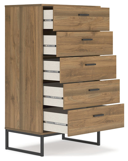 Deanlow Twin Panel Headboard with Dresser, Chest and 2 Nightstands in Honey - PKG017173