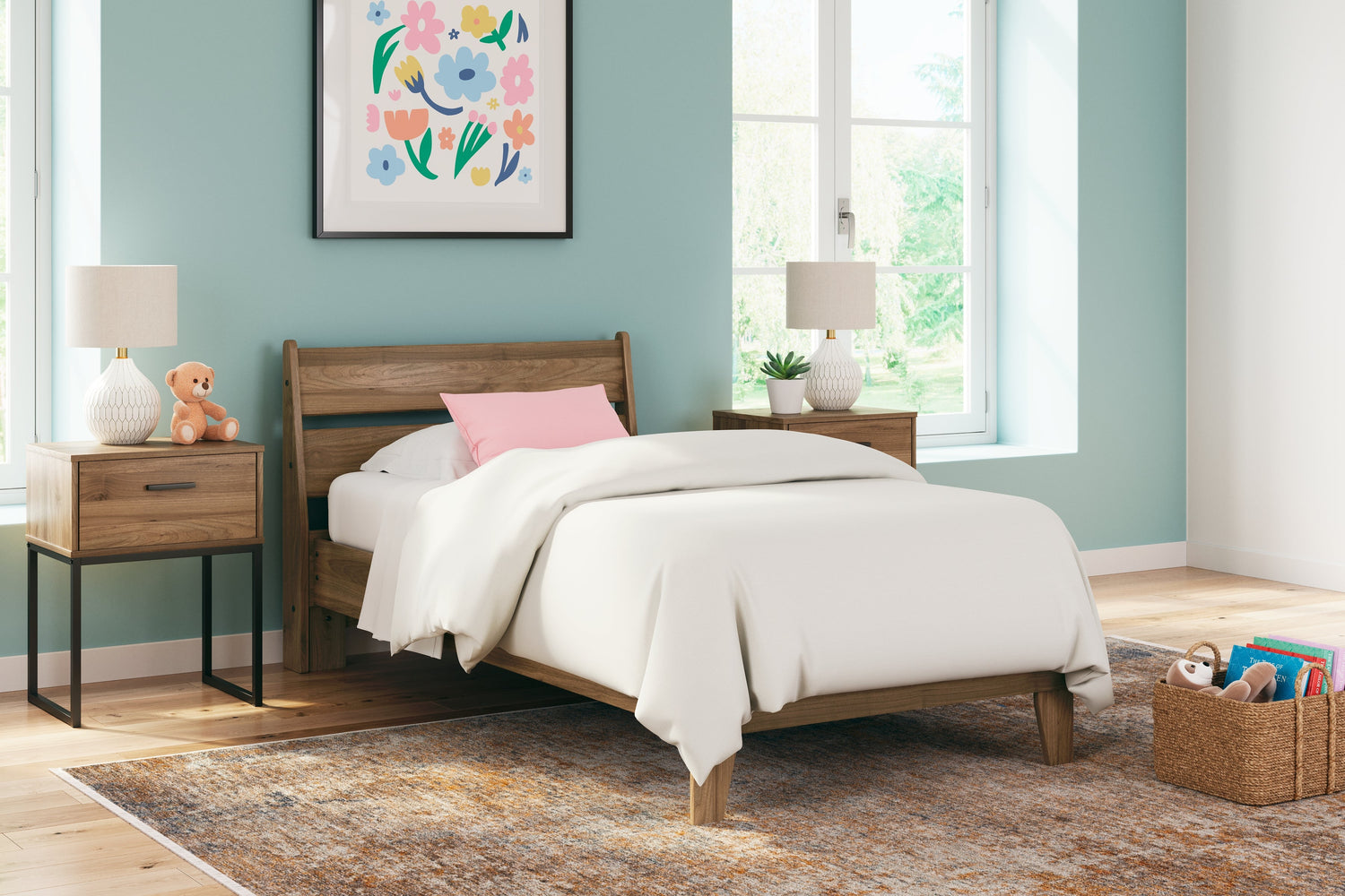 Deanlow Twin Panel Headboard with Nightstand in Honey - PKG017172