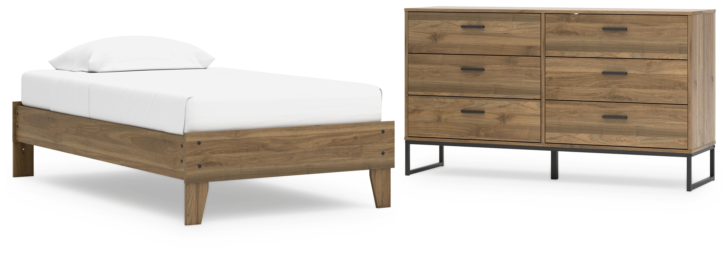 Deanlow Twin Platform Bed with Dresser in Honey - PKG017184