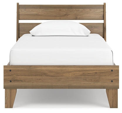 Deanlow Twin Platform Panel Bed with Dresser and 2 Nightstands in Honey - PKG017199