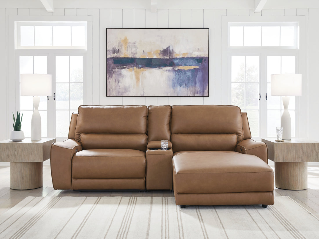 DeepWakes Caramel 3-Piece Power Reclining Sectional with Chaise - PCU62606S4