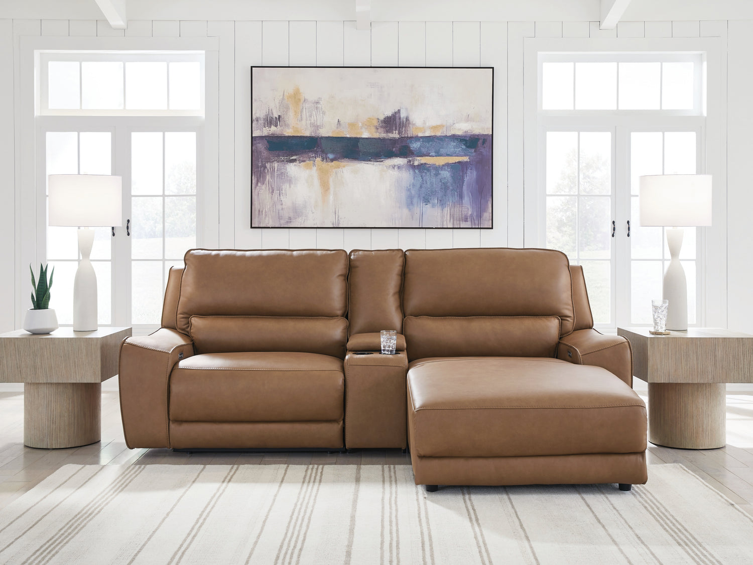 DeepWakes Caramel 3-Piece Power Reclining Sectional with Chaise - PCU62606S4