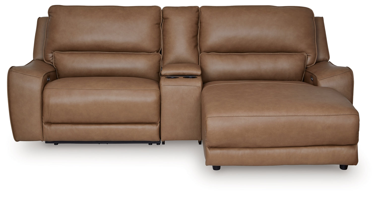 DeepWakes Caramel 3-Piece Power Reclining Sectional with Chaise - PCU62606S4