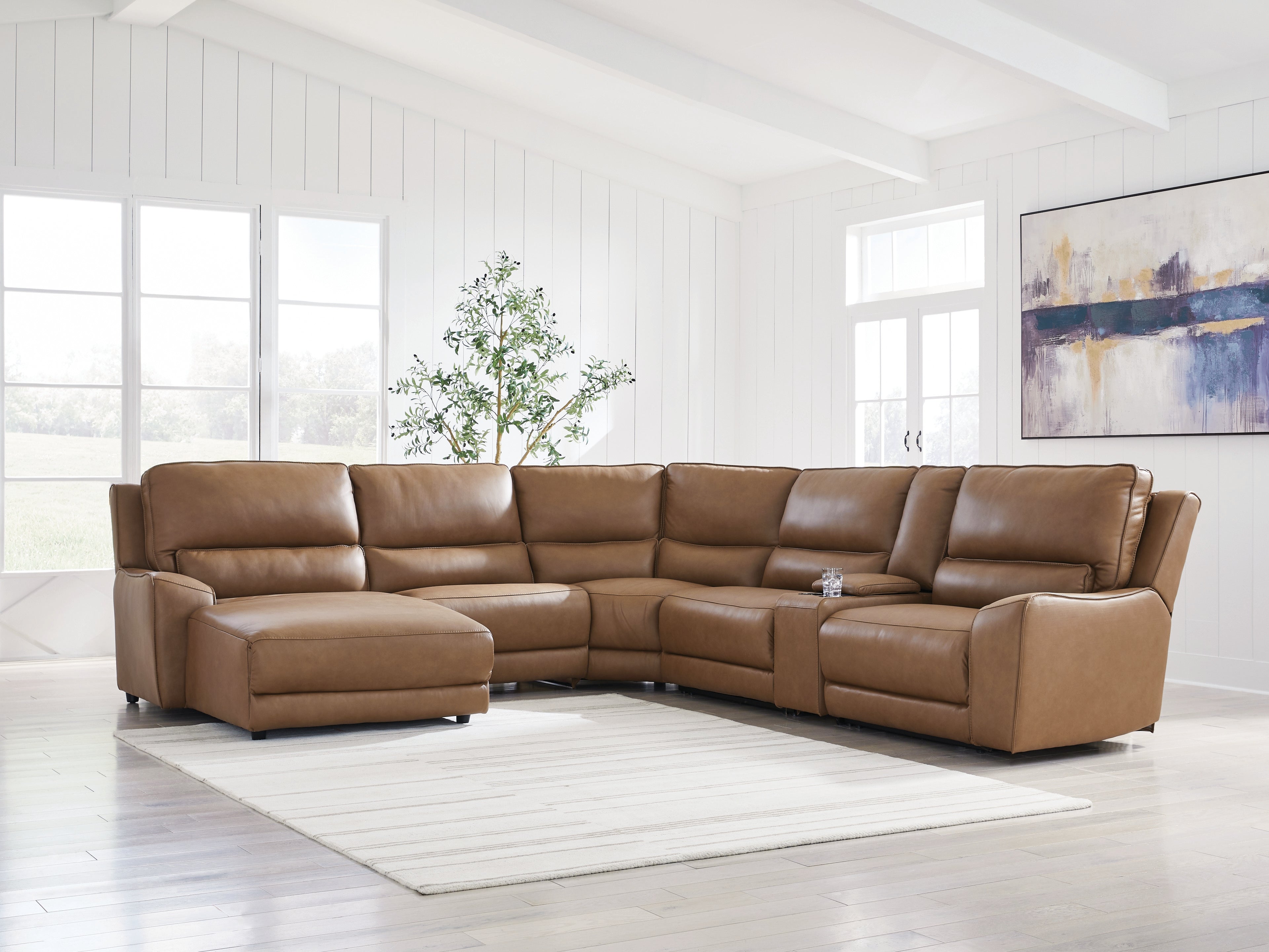 DeepWakes Caramel 6-Piece Power Reclining Sectional with Chaise - PCU62606S19
