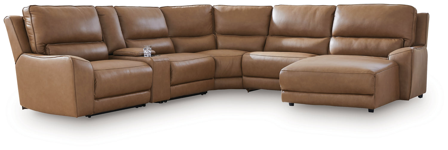 DeepWakes Caramel 6-Piece Power Reclining Sectional with Chaise - PCU62606S6