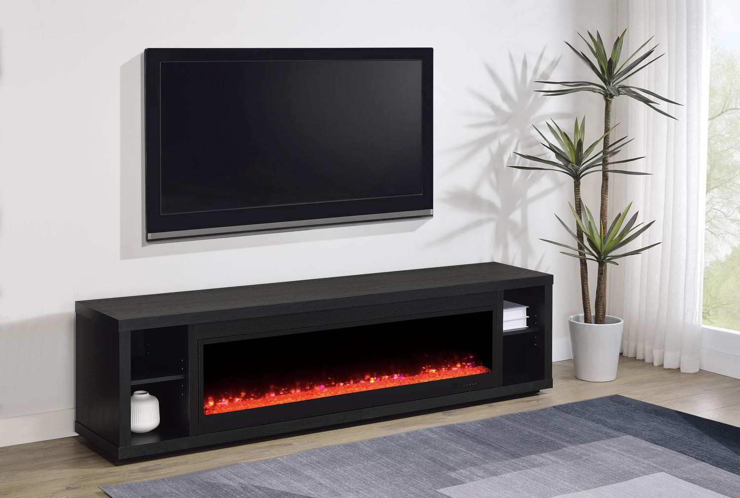 Deiter 79-inch TV Stand Fireplace Media Console Black - 722833