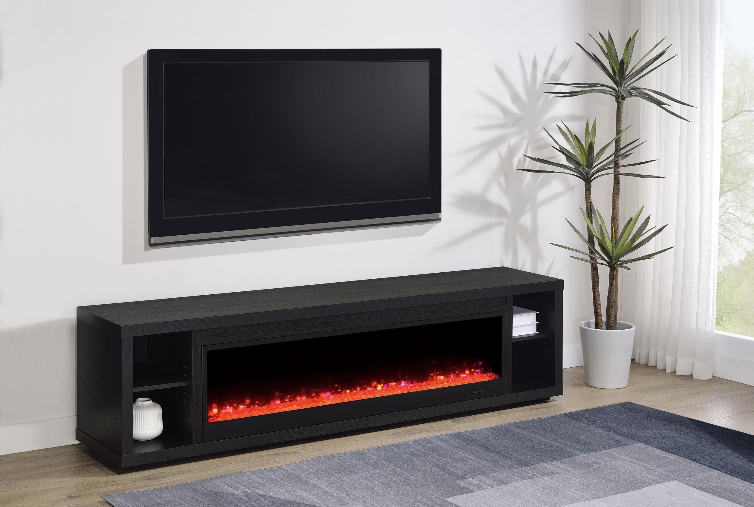 Deiter 79-inch TV Stand Fireplace Media Console Black - 722833