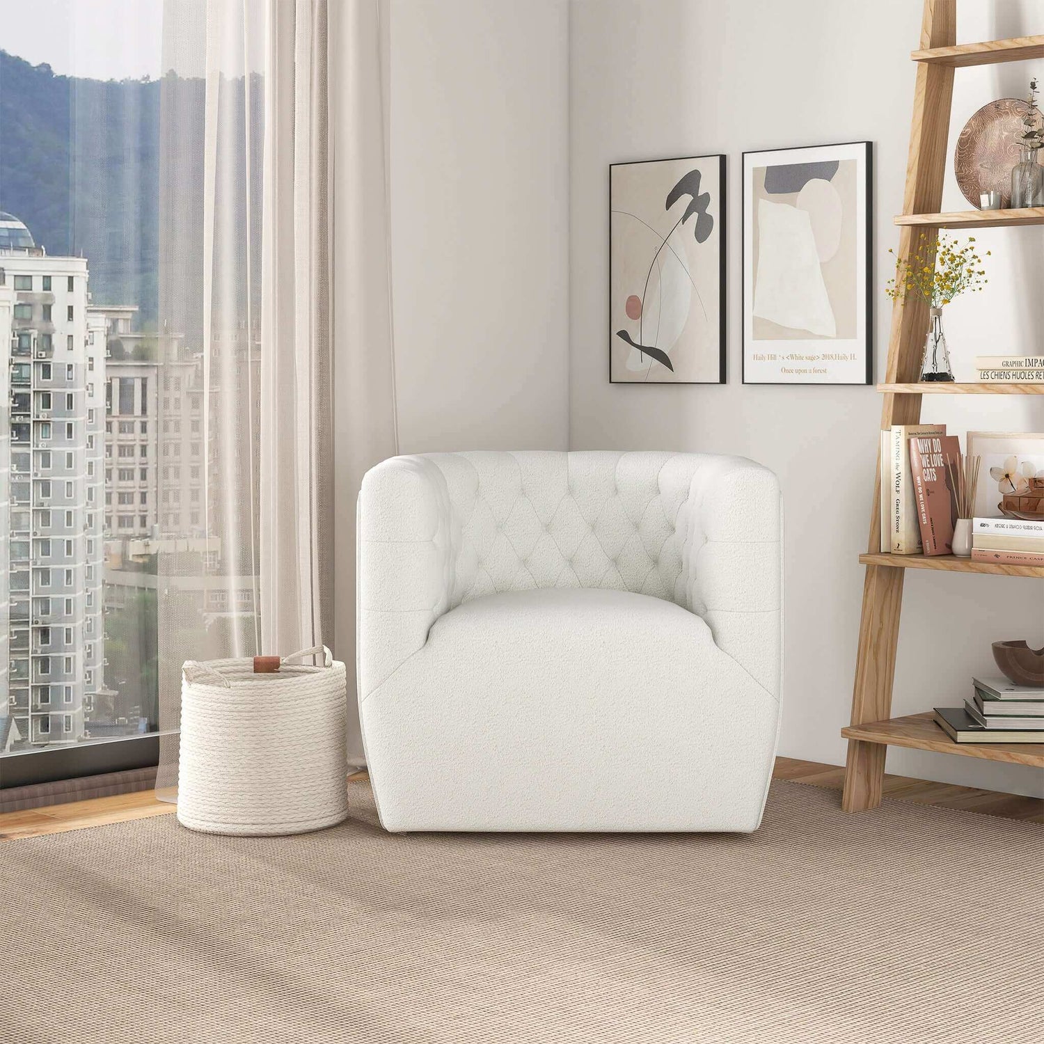 Delaney  Cream Boucle Swivel Chair - SCH00500211