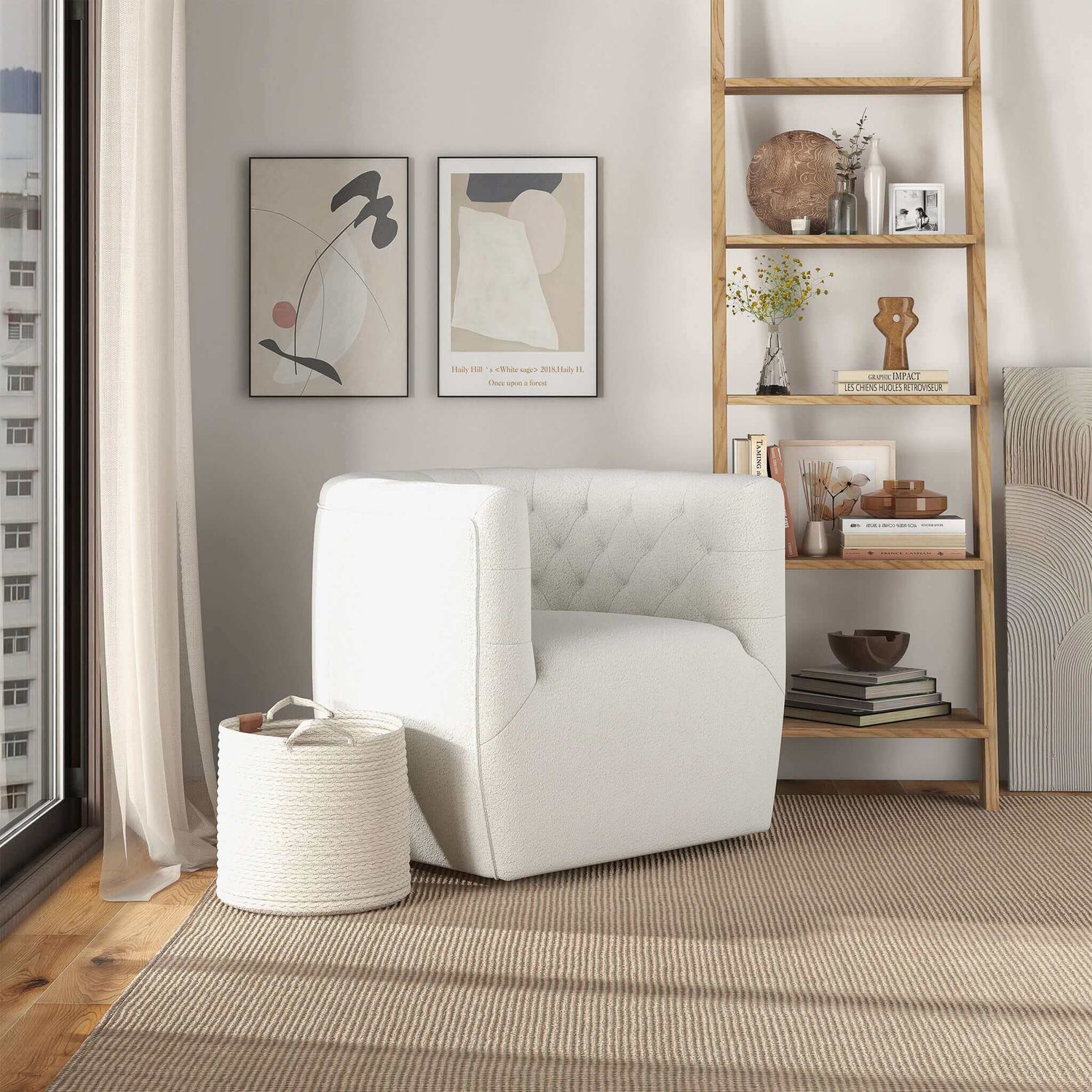 Delaney  Cream Boucle Swivel Chair - SCH00500211