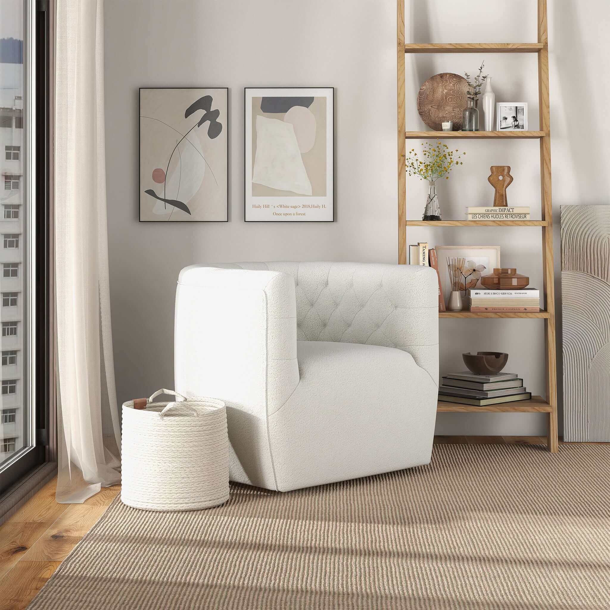 Delaney  Cream Boucle Swivel Chair - SCH00500211