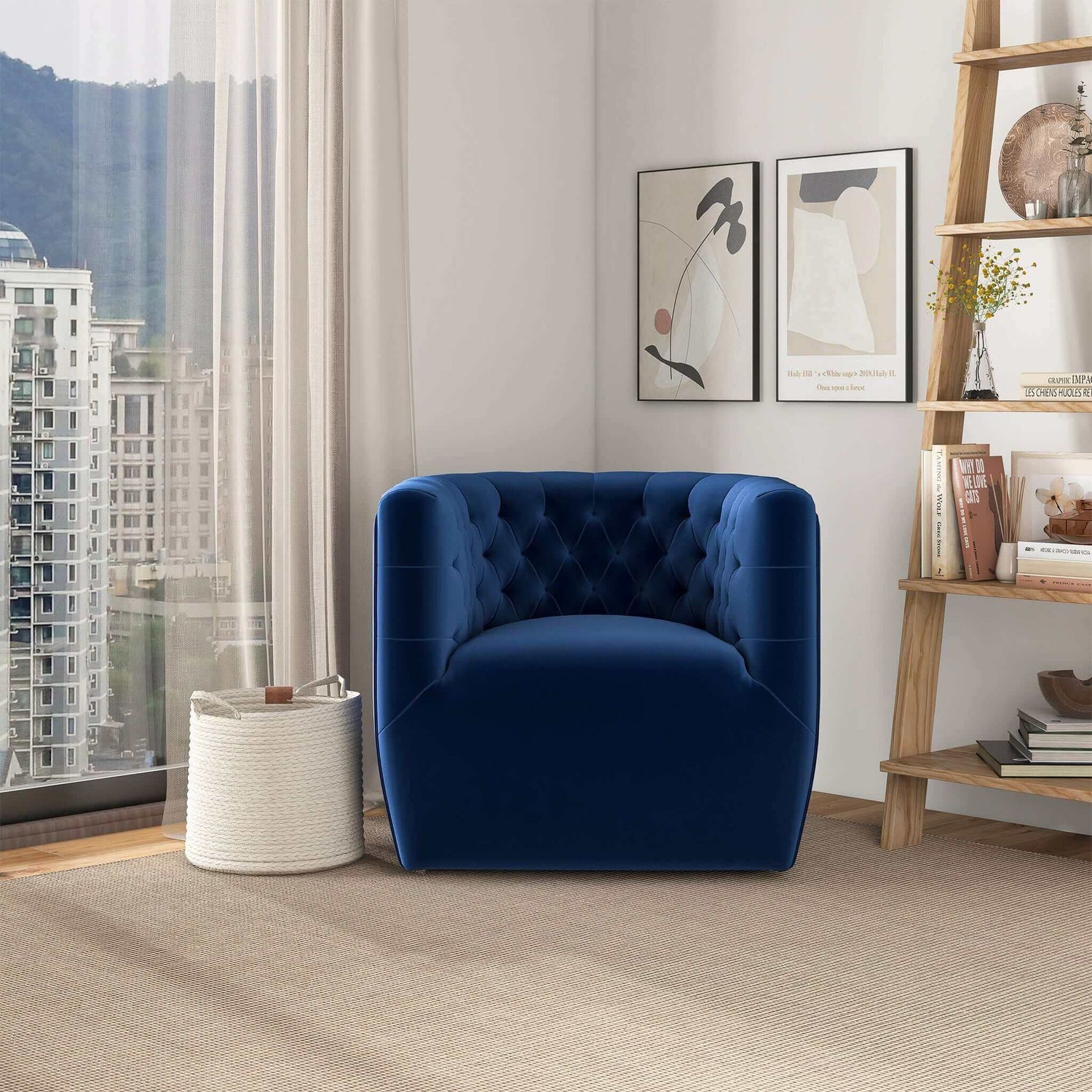 Delaney Dark Blue Velvet Swivel Chair - SCH00500202
