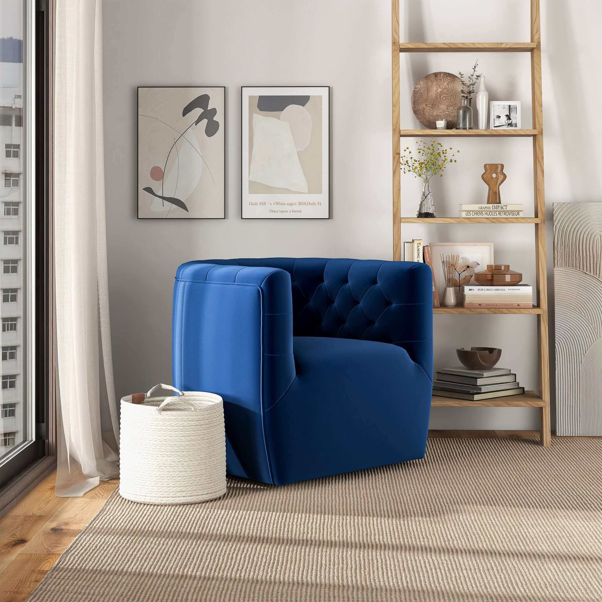 Delaney Dark Blue Velvet Swivel Chair - SCH00500202
