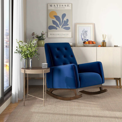 Demetrius  Dark Blue Velvet Solid Wood Rocking Chair - RCH00500501