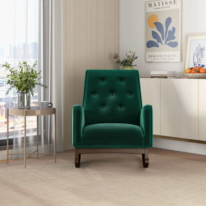 Demetrius  Green Velvet Solid Wood Rocking Chair - RCH00500503