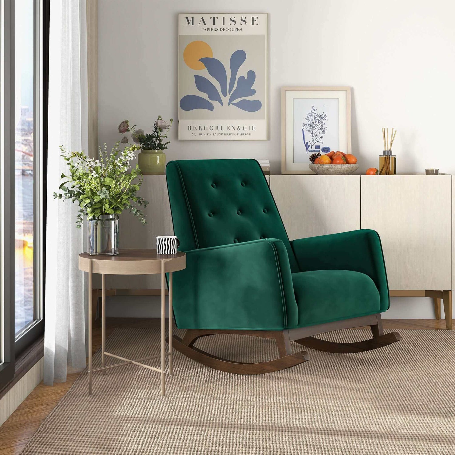 Demetrius  Green Velvet Solid Wood Rocking Chair - RCH00500503