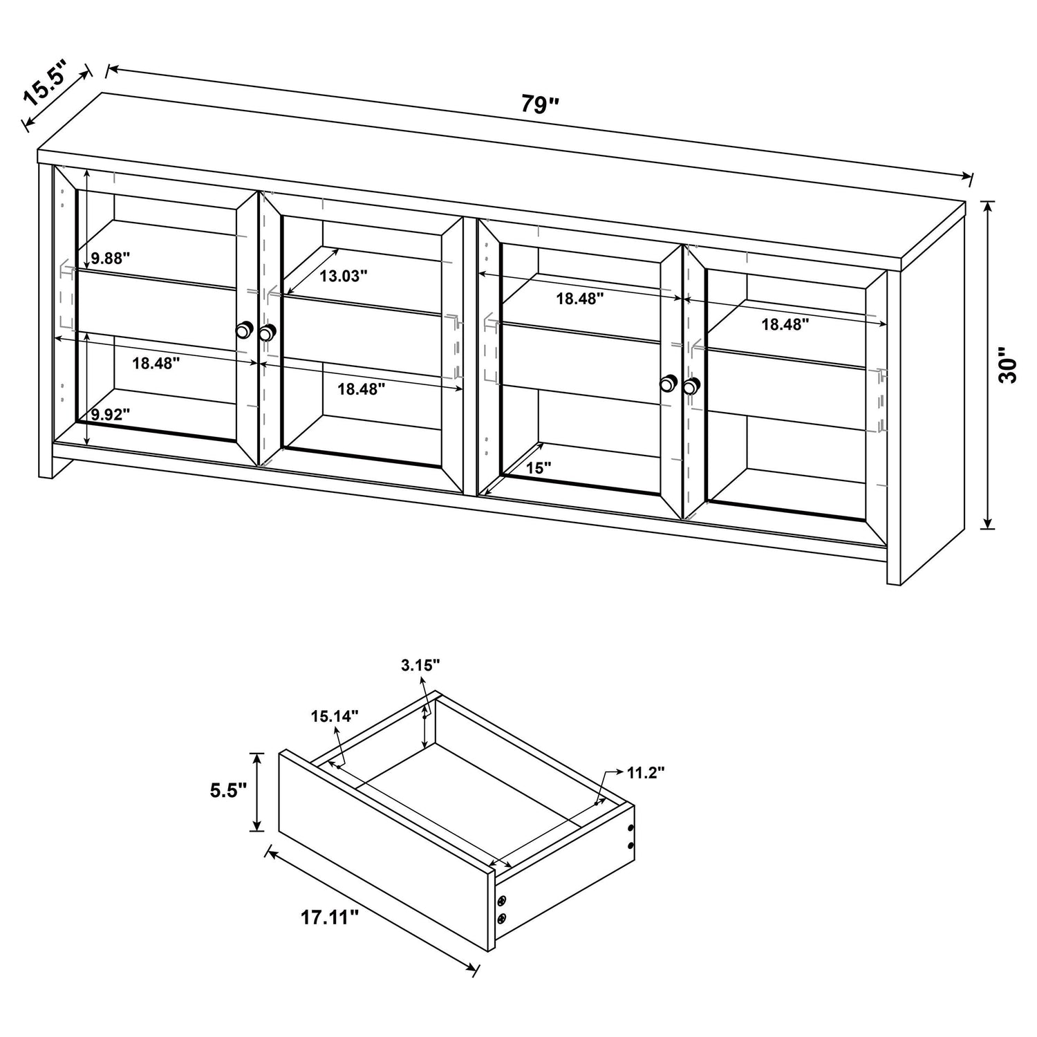Denison 79-inch 4-door TV Stand Media Console Black - 720223