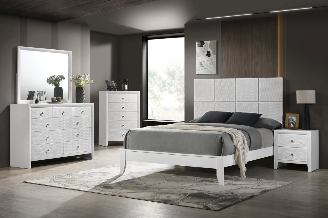 Denker White King Panel Bed - SET | B4712-K-HBFB | B4712-K-RAIL - Bien Home Furniture &amp; Electronics