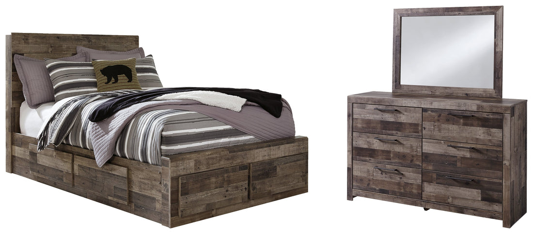 Derekson Full Panel Bed with 6 Storage Drawers with Mirrored Dresser in Multi Gray from Ashley - Luna Furniture