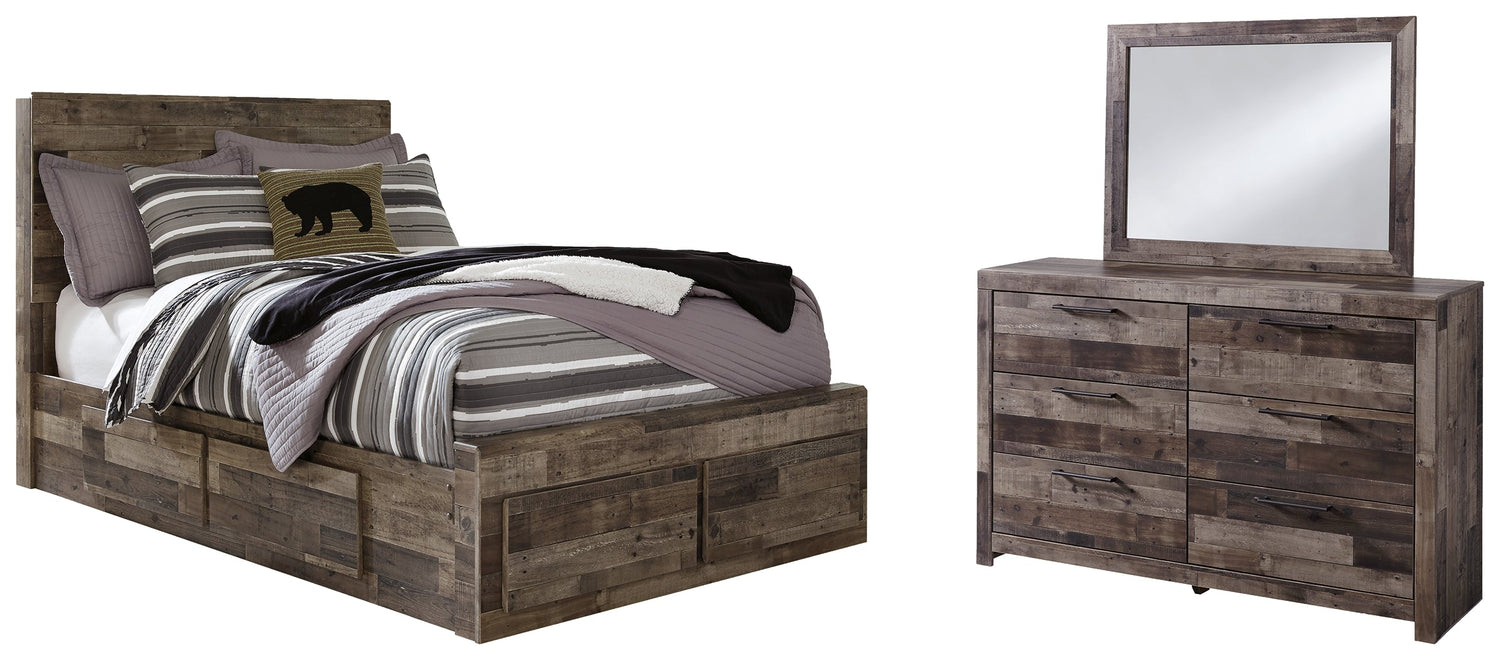 Derekson Full Panel Bed with 6 Storage Drawers with Mirrored Dresser in Multi Gray from Ashley - Luna Furniture