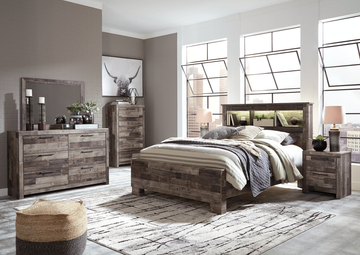 Derekson Full Panel Bed with Dresser in Multi Gray - PKG003301