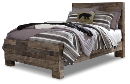 Derekson Full Panel Bed with Mirrored Dresser, Chest and Nightstand in Multi Gray - PKG003510