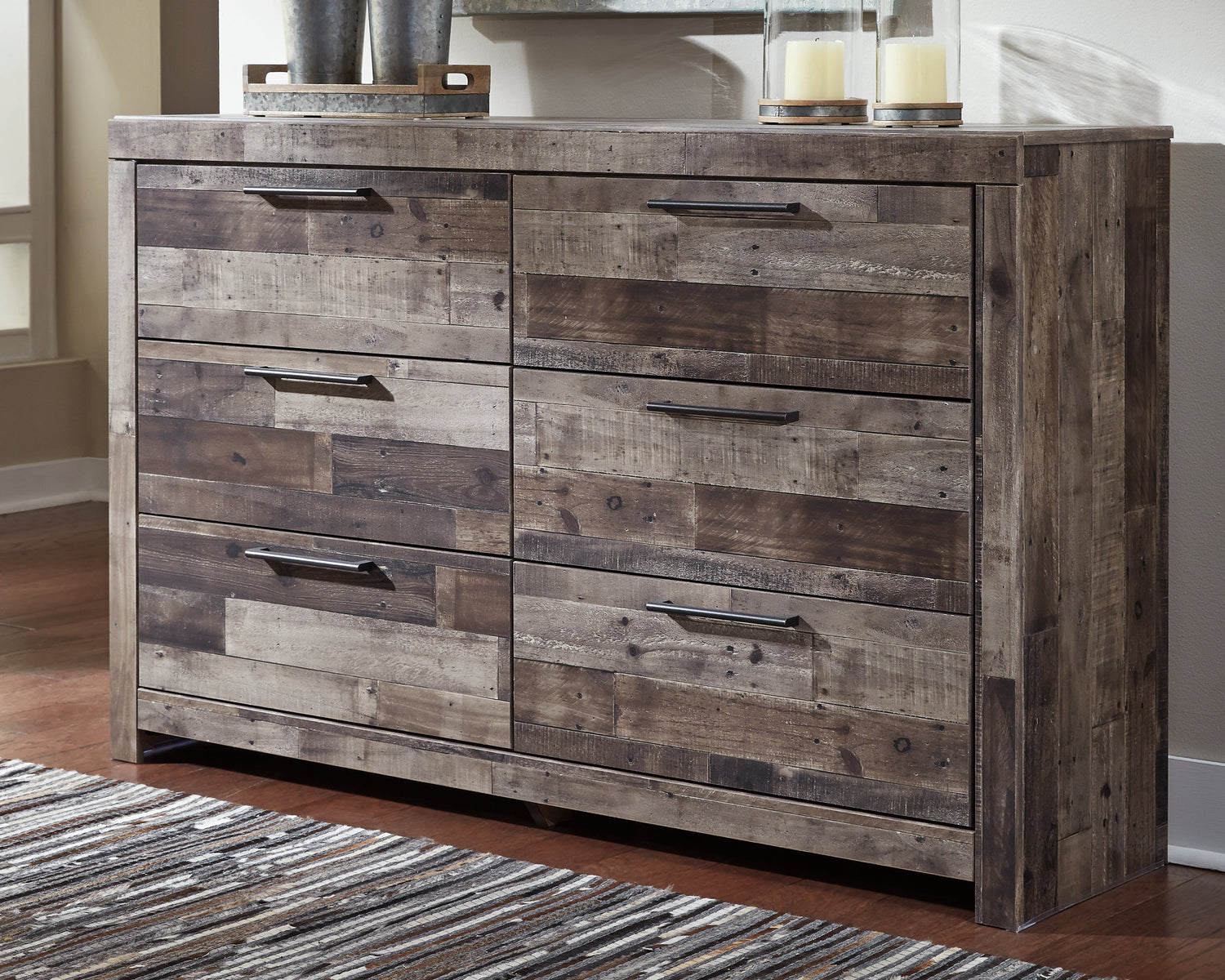 Derekson King Panel Bed with 2 Storage Drawers with Dresser in Multi Gray - PKG003285