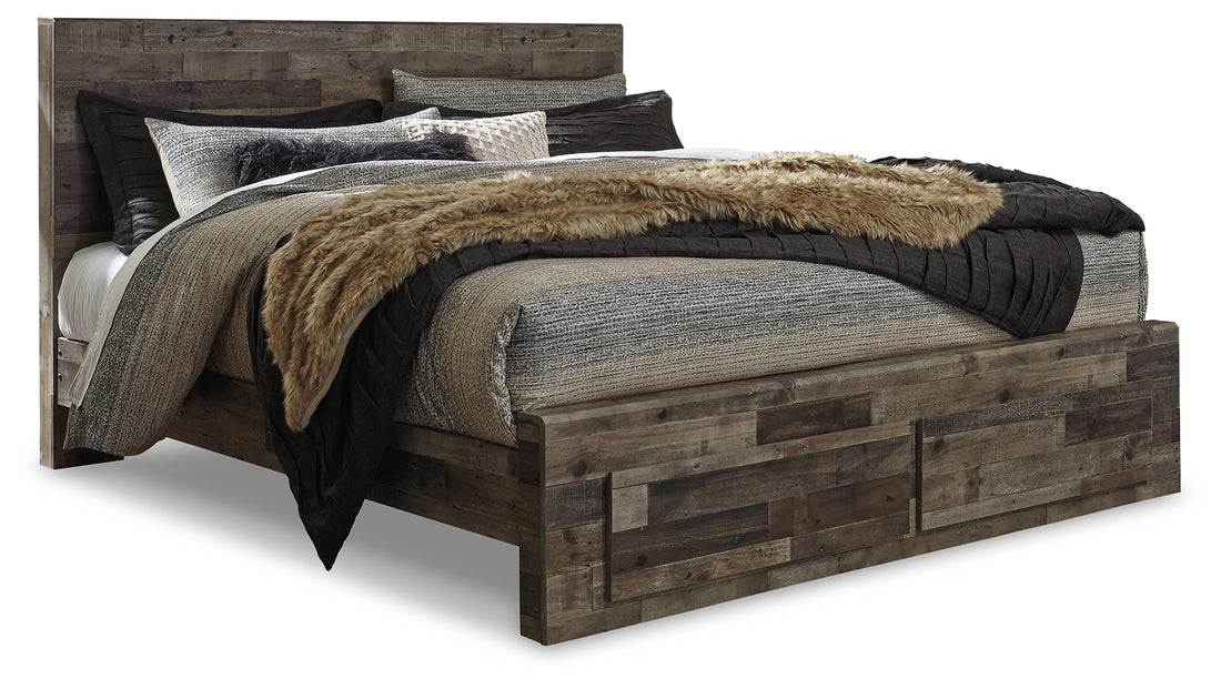 Derekson Multi Gray King Panel Storage Bed and 2 Nightstands - B200B55