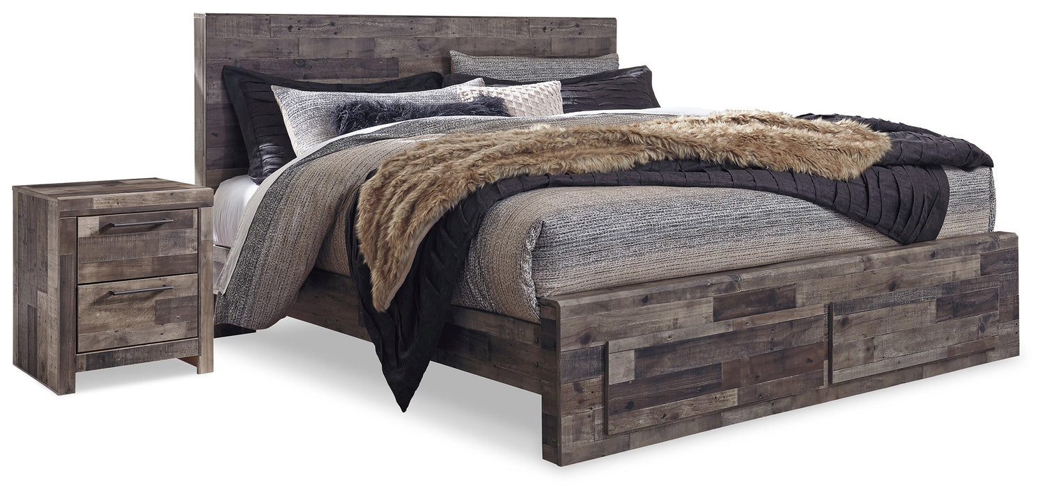 Derekson Multi Gray King Panel Storage Bed and 2 Nightstands - B200B55