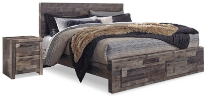 Derekson Multi Gray King Panel Storage Bed and 2 Nightstands - B200B55