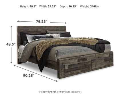 Derekson Multi Gray King Panel Storage Bed and 2 Nightstands - B200B55