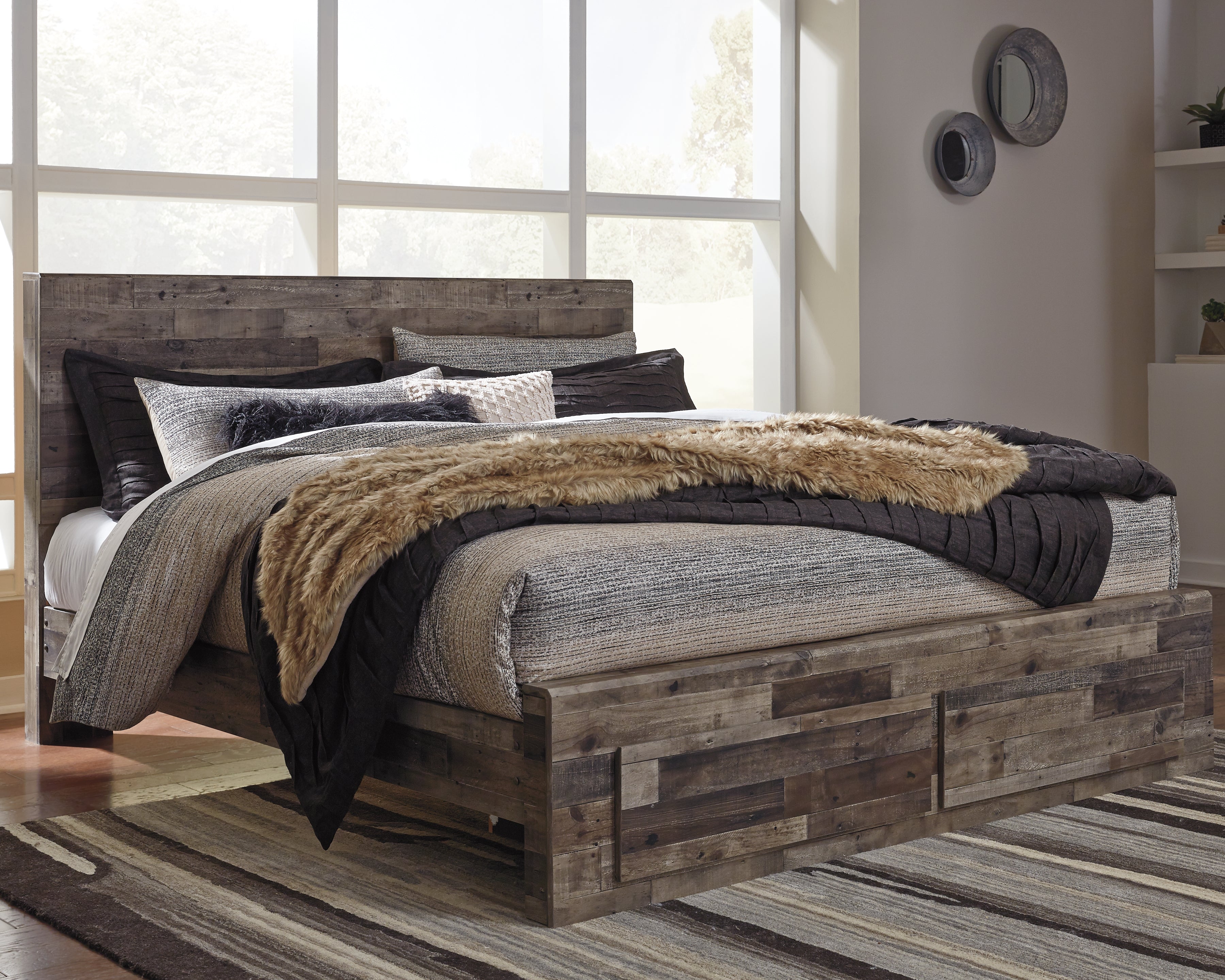 Derekson Multi Gray King Panel Storage Bed and 2 Nightstands - B200B55