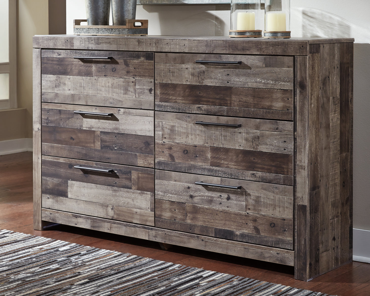 Derekson Multi Gray Queen Panel Headboard, Dresser, Chest and Nightstand - B200B56