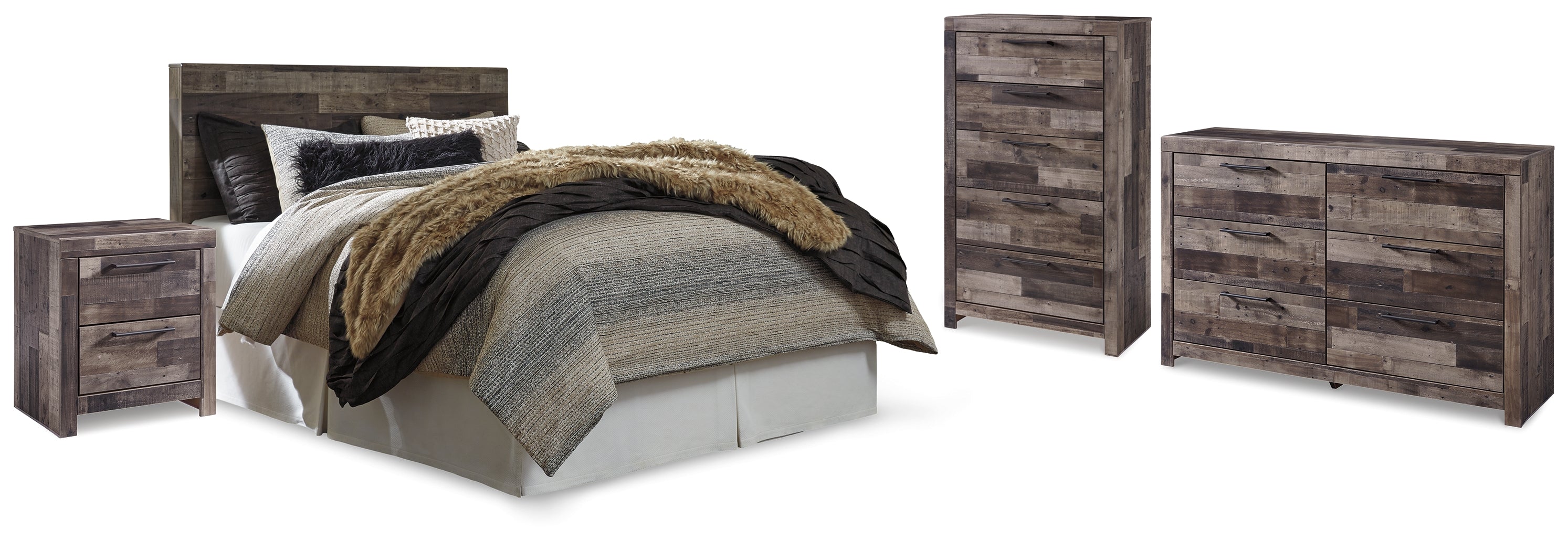 Derekson Multi Gray Queen Panel Headboard, Dresser, Chest and Nightstand - B200B56