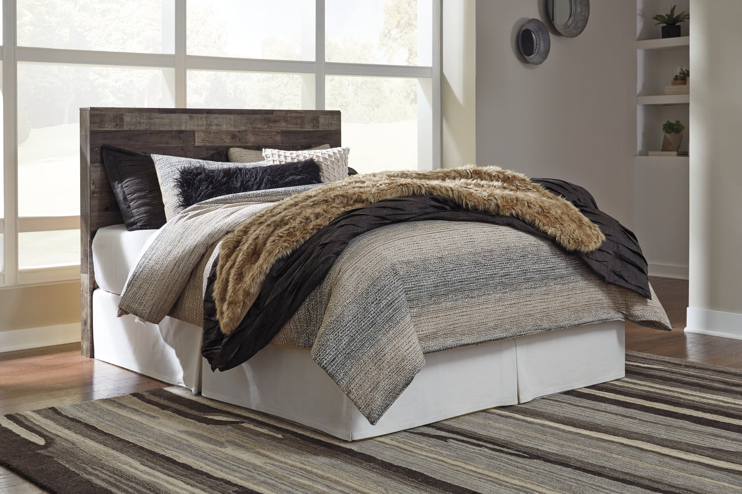 Derekson Multi Gray Queen Panel Headboard, Dresser, Mirror and Nightstand - B200B45
