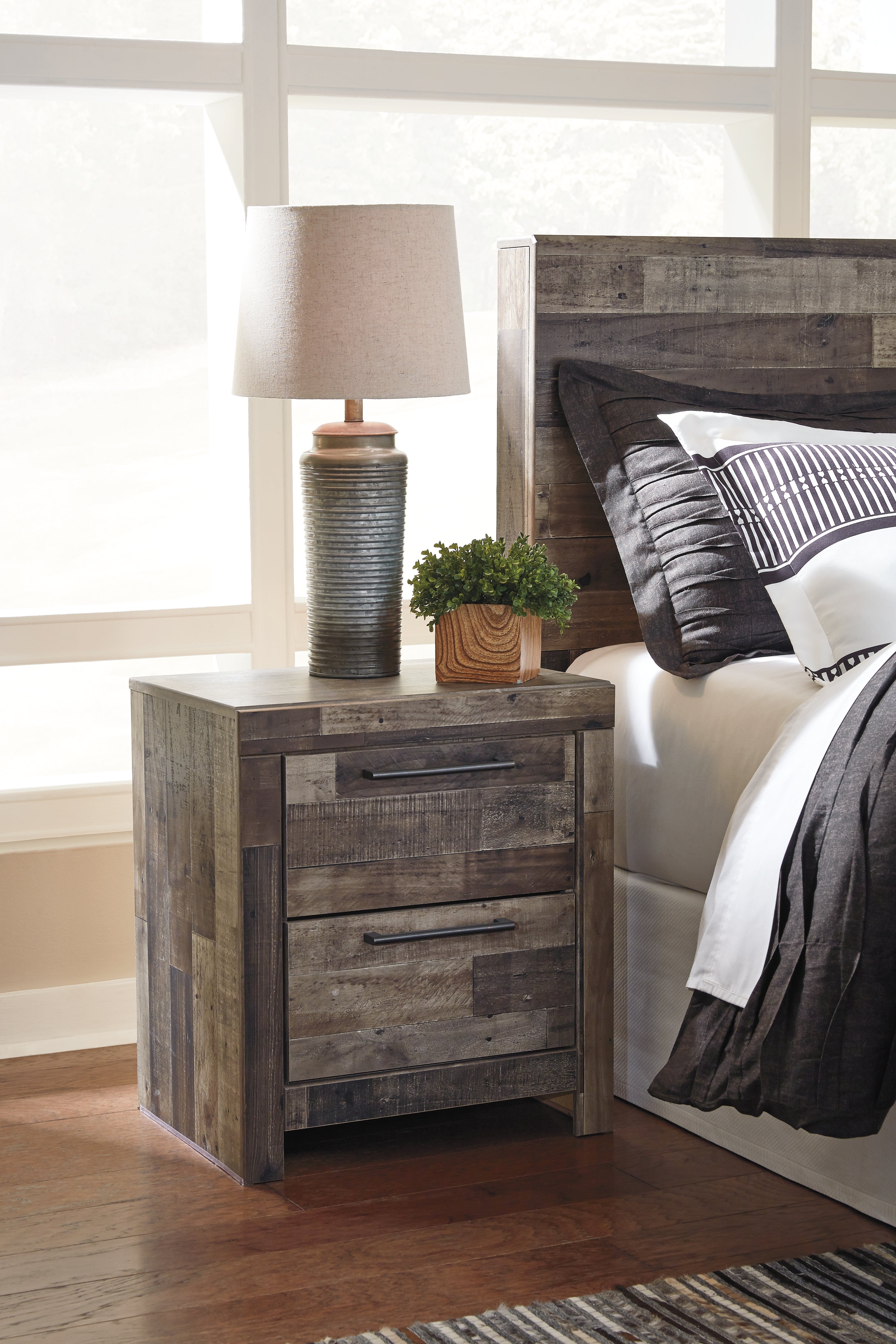 Derekson Multi Gray Queen Panel Headboard, Dresser, Mirror and Nightstand - B200B45