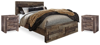 Derekson Multi Gray Queen Panel Storage Bed and 2 Nightstands - B200B48