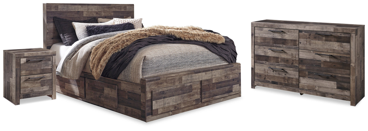 Derekson Multi Gray Queen Panel Storage Bed, Dresser and 2 Nightstand - B200B58